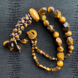 HUGE Quality Handcarved Faceted Beads Tiger Eye Tassel Necklace